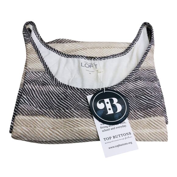 NWT Ann Taylor Loft Buttons Ruffle Front Tank Top Tan Cream Stripe Scoop Neck - Picture 12 of 16
